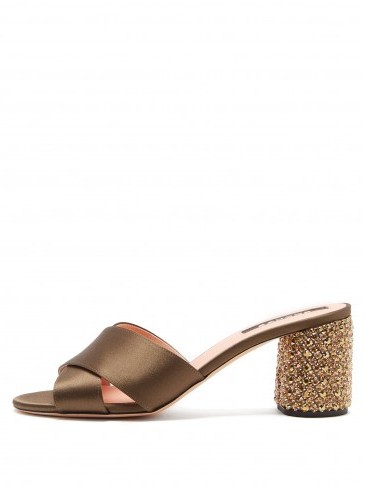 ROCHAS Embellished-heel satin mules ~ crystal block heel sandal - flipped