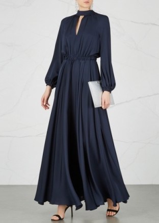 MILLY Emmie navy stretch silk maxi dress – elegant blue event dresses - flipped