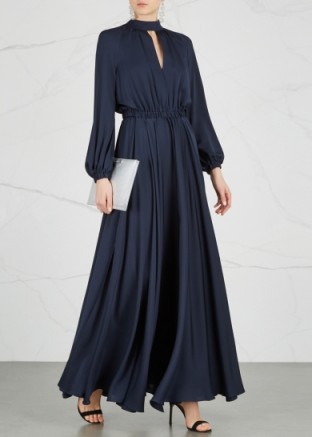 MILLY Emmie navy stretch silk maxi dress – elegant blue event dresses