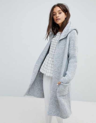 Esprit Long Line Ribbed Cardigan With Hood | long grey hooded cardigans