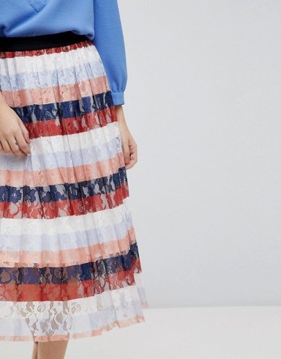 Essentiel Antwerp Palms Midi Pleated Skirt | striped lace skirts - flipped
