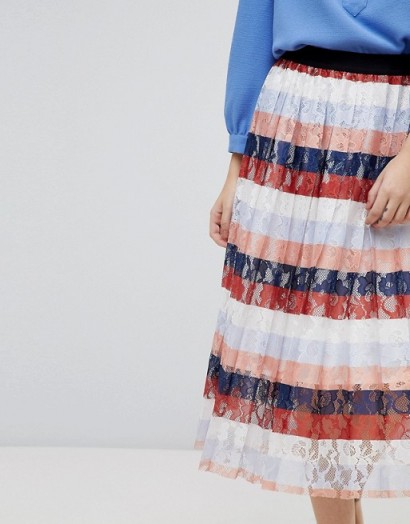 Essentiel Antwerp Palms Midi Pleated Skirt | striped lace skirts