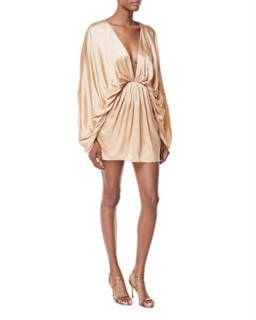 Fame and Partners Charmian Satin Plunging Mini Dress | glamorous ruched evening dresses | plunge front occasion wear - flipped