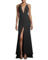 Fame and Partners Surreal Dreamer Deep V-Neck Gown | long slinky party dresses | chic evening wear | plunge front gowns