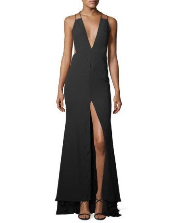 Fame and Partners Surreal Dreamer Deep V-Neck Gown | long slinky party dresses | chic evening wear | plunge front gowns - flipped