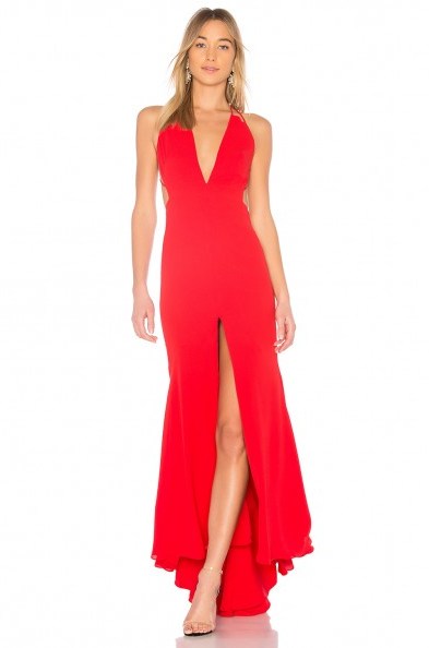 FAME AND PARTNERS THE SURREAL DREAMER DRESS | long glamorous red plunge front dresses - flipped