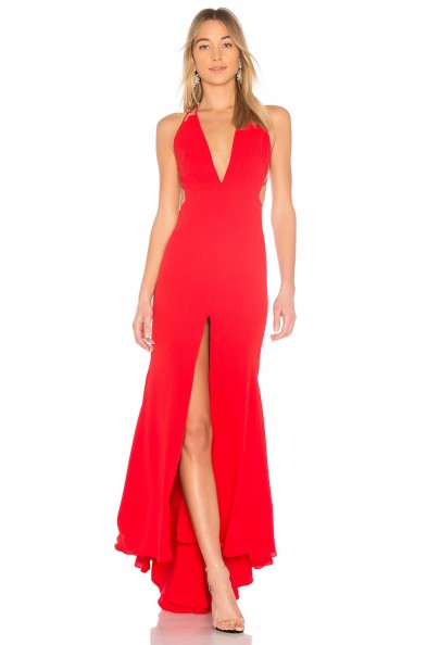 FAME AND PARTNERS THE SURREAL DREAMER DRESS | long glamorous red plunge front dresses