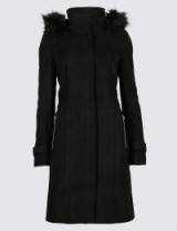 M&S COLLECTION Faux Fur Collar Longline Coat / Marks and Spencer hooded coats