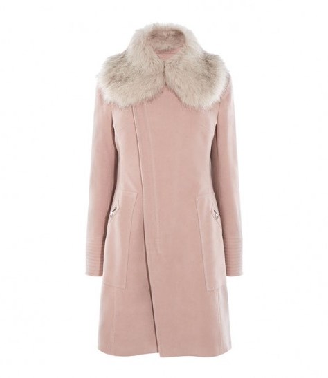 KAREN MILLEN FAUX FUR WRAP COAT / pale pink luxury coats - flipped