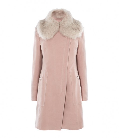 KAREN MILLEN FAUX FUR WRAP COAT / pale pink luxury coats