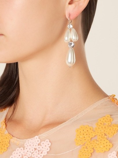 SIMONE ROCHA Faux-pearl and crystal drop earrings ~ evening statement jewellery ~ teardrop pearls and clear crystals - flipped