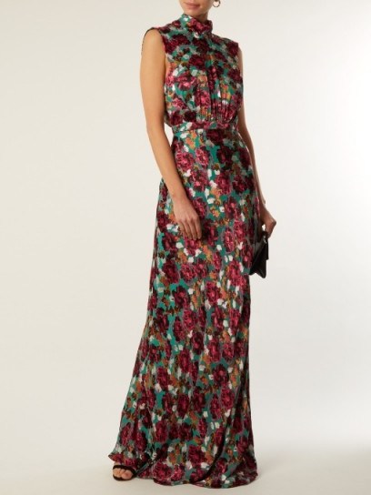SALONI Fleur floral-devoré high-neck gown ~ chic column gowns - flipped
