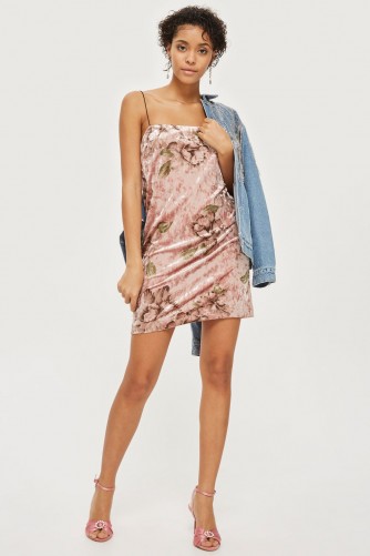 Floral Velvet Square Neck Mini Slip Dress | luxe style cami | strappy pink party dresses