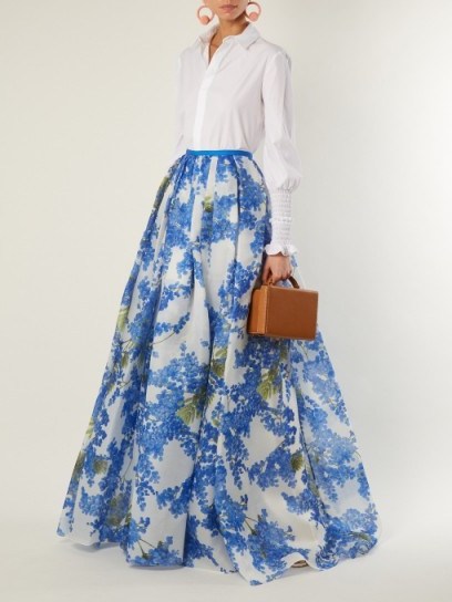 CAROLINA HERRERA Floral Vine-print pleated skirt ~ long full statement skirts - flipped