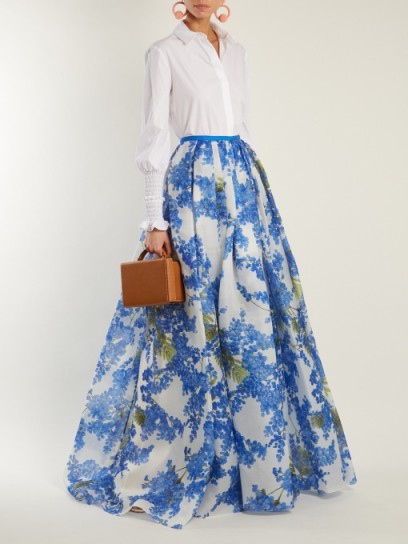CAROLINA HERRERA Floral Vine-print pleated skirt ~ long full statement skirts