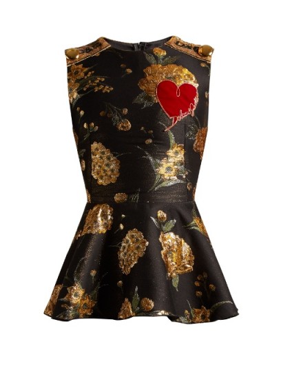 DOLCE & GABBANA Floral-jacquard peplum-hem top ~ beautiful Italian fashion