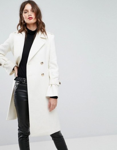 Forever New Longline Frill Coat | cream coats - flipped