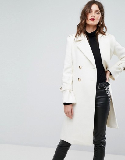 Forever New Longline Frill Coat | cream coats