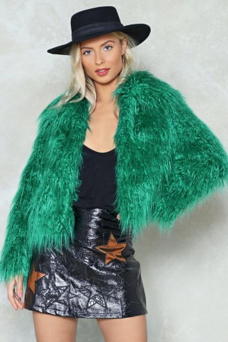 Nasty Gal Fur All the World Faux Fur Coat – shaggy green coats
