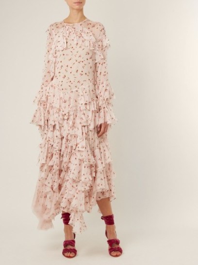 PREEN BY THORNTON BREGAZZI Genevieve asymmetric-ruffle silk-chiffon dress ~ pale pink ruffled dresses - flipped