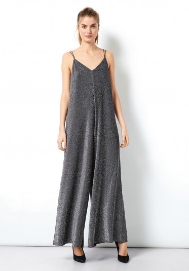 hush Glitter Jumpsuit in Black/Silver Sparkle / strappy wide leg jumpsuits / evening fashion - flipped