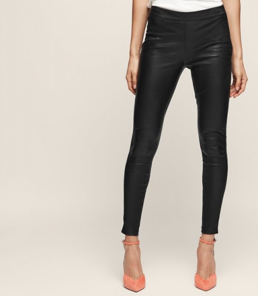 REISS GOLDIE LEATHER LEGGINGS BLACK – luxury skinny trousers
