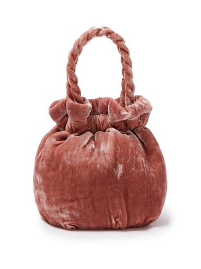 STAUD Grace velvet clutch bag ~ rose-pink top handle bags - flipped