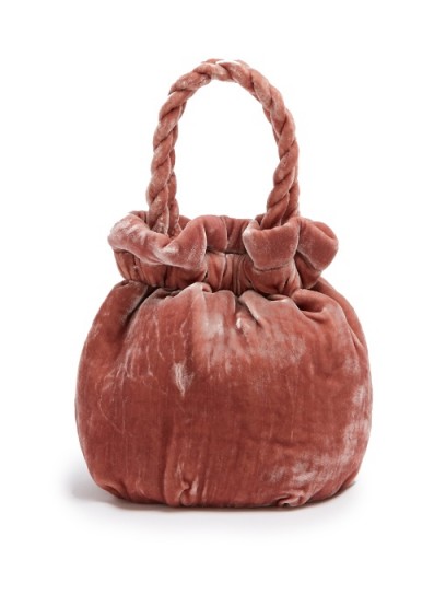 STAUD Grace velvet clutch bag ~ rose-pink top handle bags