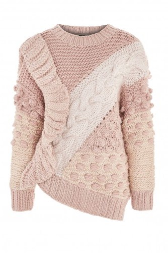 TOPSHOP Handknit Multi Stitch Jumper – pink chunky textured jumpers - flipped