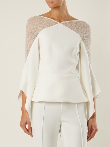 ROLAND MOURET Harthill lace-panelled top ~ chic fluted sleeve tops - flipped