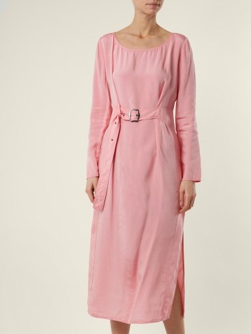 SIES MARJAN Hester waist-belt midi dress ~ lightweight pink crepe dresses - flipped