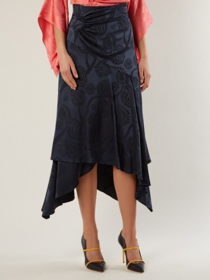 PETER PILOTTO High-rise fluted satin skirt ~ dark blue asymmetric skirts - flipped