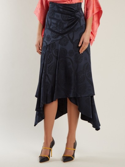 PETER PILOTTO High-rise fluted satin skirt ~ dark blue asymmetric skirts
