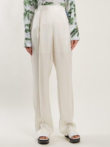 STELLA MCCARTNEY High-rise striped-jacquard silk-satin trousers – luxe pants – neutrals