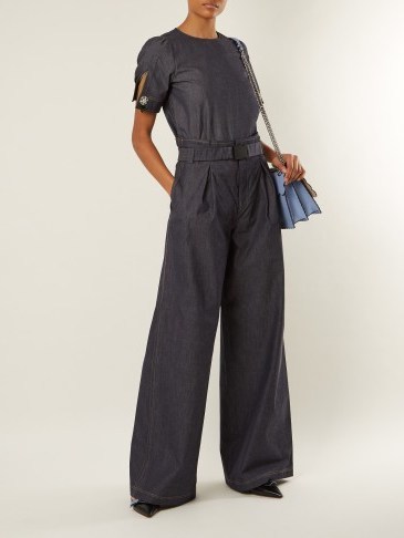 NO. 21 High-rise wide-leg cotton-blend trousers ~ indigo structured pants - flipped