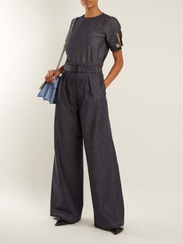 NO. 21 High-rise wide-leg cotton-blend trousers ~ indigo structured pants