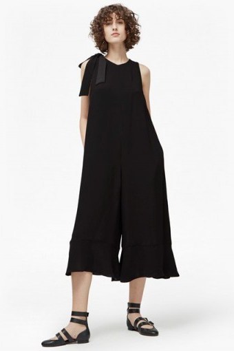 FRENCH CONNECTION HIVA CREPE FLARED JUMPSUIT / black crop leg jumpsuits - flipped