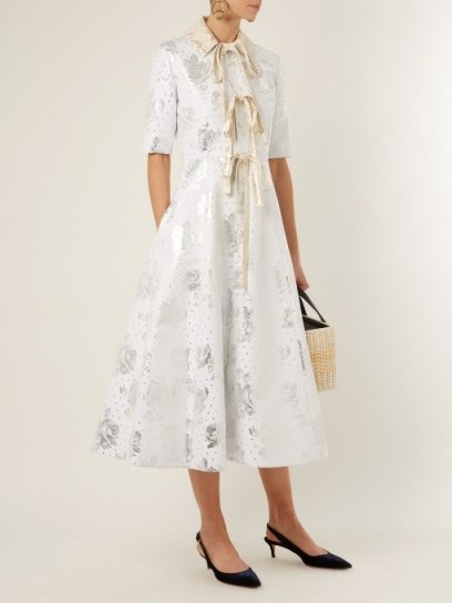 EMILIA WICKSTEAD Hugo floral-brocade cotton-blend dress ~ metallic vintage style dresses - flipped