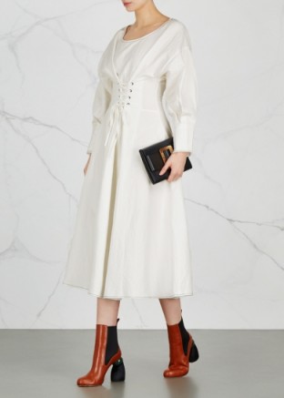 REJINA PYO Irene corset linen blend midi dress ~ white structured dresses