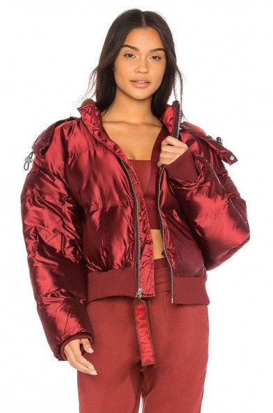 IVY PARK CROPPED SHINE PUFFER in Russet | red shiny padded bomber jackets - flipped