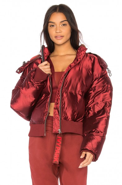 IVY PARK CROPPED SHINE PUFFER in Russet | red shiny padded bomber jackets