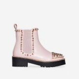 EGO Jack Gold Studded Detail Biker Boot In Pink Faux Leather – chunky weekend boots