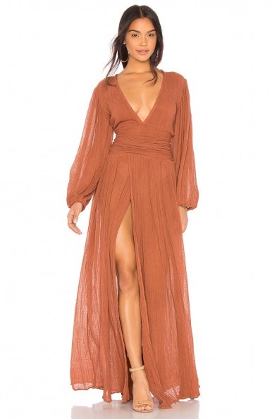 Jen’s Pirate Booty LAPIS MAXI DRESS in Rust | long floaty plunging neckline dresses - flipped