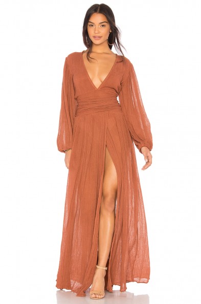 Jen’s Pirate Booty LAPIS MAXI DRESS in Rust | long floaty plunging neckline dresses
