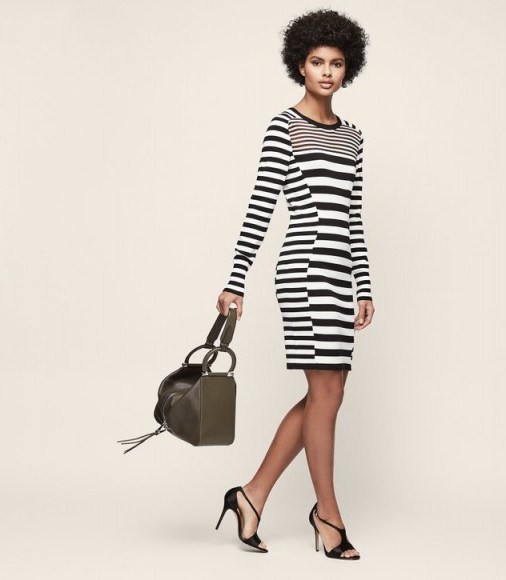 JOLIE KNITTED BODYCON DRESS BLACK/WHITE ~ stylish striped sweater dresses - flipped