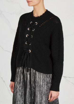 ISABEL MARANT Lacy black cotton blend jumper ~ feminine lace up jumpers