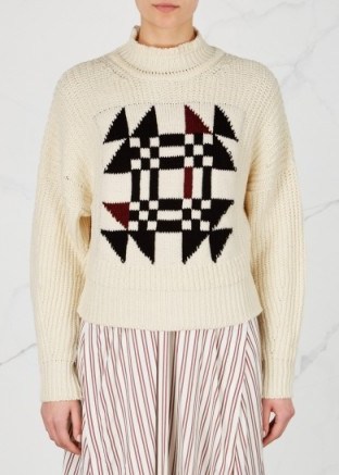 ISABEL MARANT Lawrie chunky-knit cotton blend jumper ~ cream patterned jumpers - flipped