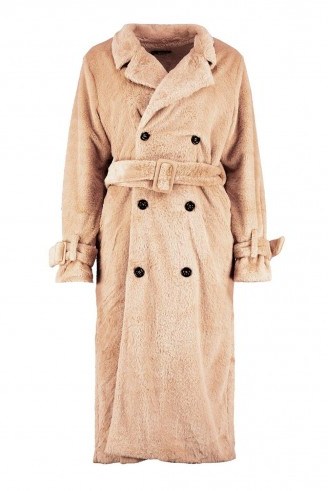 boohoo Leah Double Breasted Faux Fur Trench ~ camel coats - flipped