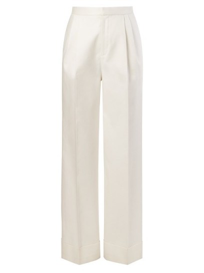 THE ROW Lian high-rise pleated straight-leg trousers | ivory suit pants - flipped