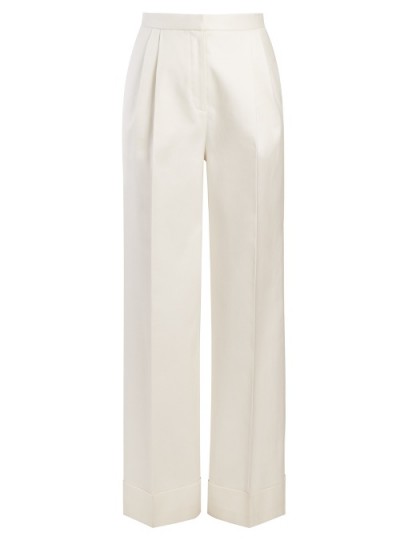 THE ROW Lian high-rise pleated straight-leg trousers | ivory suit pants